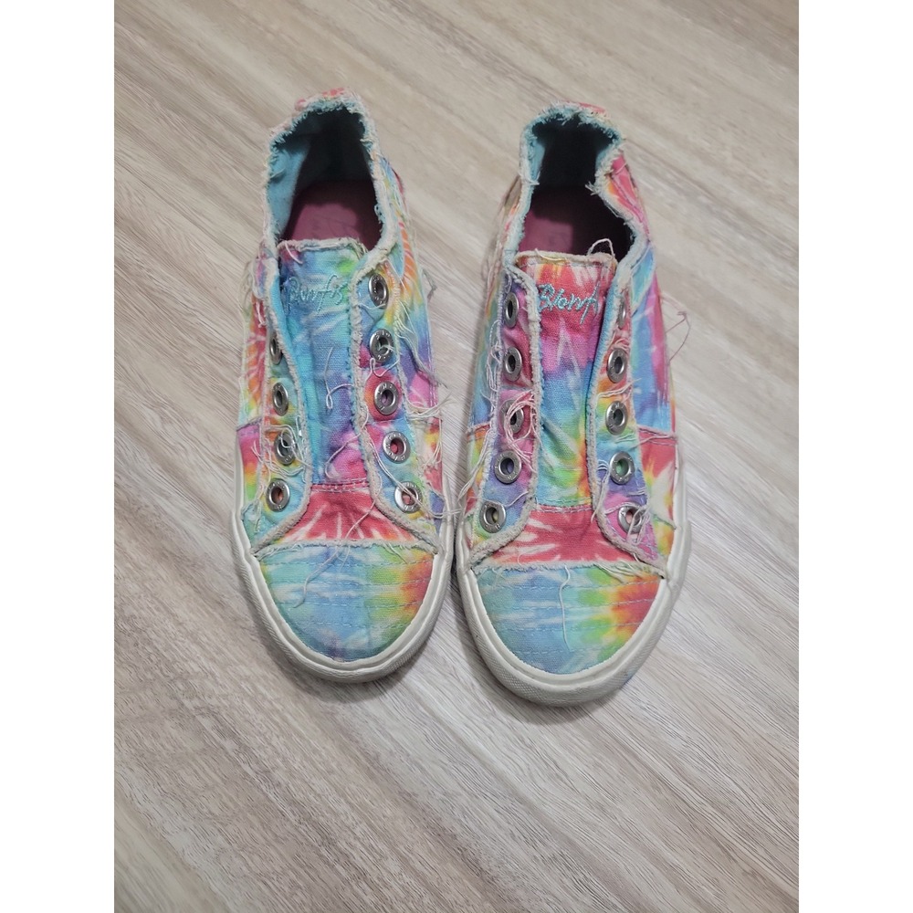 Blowfish Malibu Kids Tie Dye Distressed Canvas Slip On Sneakers Multi Color Sz 3